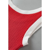 Fiery Red Colorblock Edge Ribbed Knit U Neck Tank Top - L thumbnail