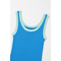 Blue Colorblock Edge Ribbed Knit U Neck Tank Top - XL thumbnail