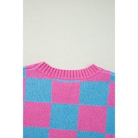 Sachet Pink Colorblock Plaid Pattern Ribbed Trim Sweater Tank Top - XL thumbnail