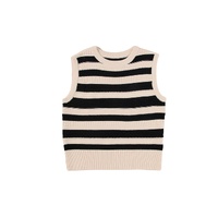 Black Stripe Ribbed Trim Knitted Sweater Vest - L thumbnail