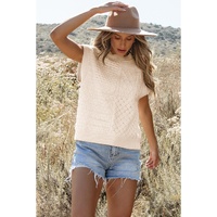 Beige Cable Knit Dolman Armholes Sweater Tank - L thumbnail
