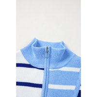 Sky Blue Stripe Colorblock Quarter Zip Collar Sweater Vest - M thumbnail