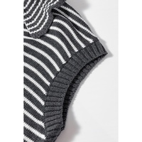 Gray Stripe Collared V Neck Sweater Vest with Pockets - L thumbnail