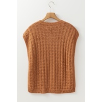 Camel Round Neck Textured Knit Sweater Vest - M thumbnail