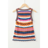 Dark Blue Striped Textured Knit Crew Neck Sweater Vest - S thumbnail
