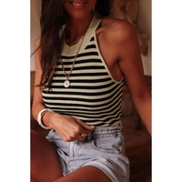 Black Stripe Crew Neck Slim Fit Sweater Vest - M thumbnail