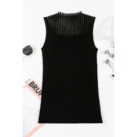 Black Ribbed Texture Mesh Cutout Knitted Sweater Vest - XL thumbnail