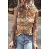 Brown Stripe Eyelet Crochet Round Neck Sweater Vest - M thumbnail
