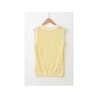 Yellow Solid Color Hollowed Knit Round Neck Sweater Vest - S thumbnail