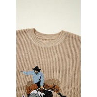 Parchment Western Cowboy Embroidery Round Neck Sleeveless Sweater - L thumbnail
