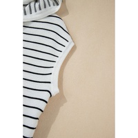 White Stripe Drawstring Hooded Loose Sweater T Shirt - L thumbnail