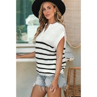 White Stripe Half Zip Split Stand Neck Sweater T-shirt - XL thumbnail