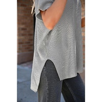 Gray Short Sleeve Side Slit Oversized Sweater - S thumbnail