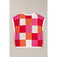 Fiery Red Color Block Cap Sleeve Sweater - M thumbnail