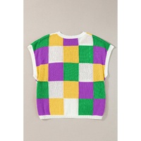 Tillandsia Purple Color Block Cap Sleeve Sweater - L thumbnail
