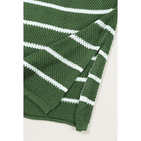Green Stripe Henley Buttoned Placket Drop Shoulder Bracelet Sleeve Knit Sweater Tee - S thumbnail