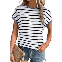 White Stripe Knitted Bat Sleeve T Shirt - L thumbnail