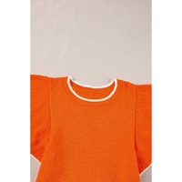 Russet Orange Contrast Trim Ruffle Sleeve Knitted Top - XL thumbnail