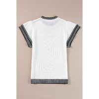 White Contrast Trim Round Neck Batwing Sleeve Knitted Top - XL thumbnail