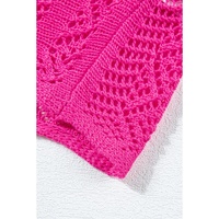 Rose Red Pointelle Knit Scallop Edge Short Sleeve Top - L thumbnail