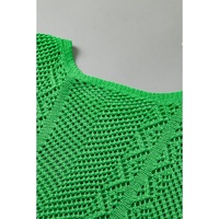 Green Pointelle Knit Scallop Edge Short Sleeve Top - XL thumbnail