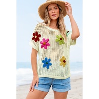 White Crochet Flower Hollow-out Sweater T Shirt - L thumbnail