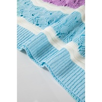 Purple Stripe Color Block Hollow Out Crochet Half Sleeve Sweater - M thumbnail