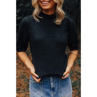 Black Knotted Keyhole Nape Short Sleeve Knit Sweater - L thumbnail