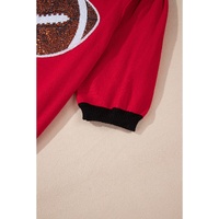 Red Sequin Rugby Color Block Puff Short Sleeve Sweater - S thumbnail