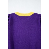 Purple Sequin Rugby Color Block Puff Short Sleeve Sweater - S thumbnail