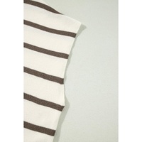 Azura Exchange Brown Stripe Side Slits Crewneck Short Sleeve Sweater Tee - L thumbnail