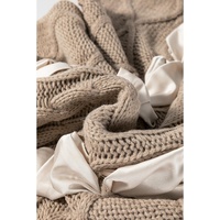 Simply Taupe Cable Knit Colorblock Satin Bowknot Short Sleeve Sweater - L thumbnail