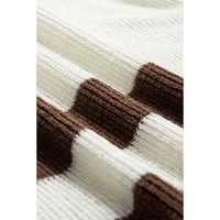 Brown Striped Accent Notched V Neck Cropped Sweater T Shirt - S thumbnail