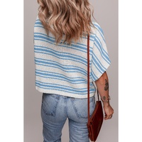Sky Blue Stripe Boxy Fit Wide Sleeve Sweater T Shirt - L thumbnail