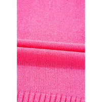 Bright Pink Distressed Hem Short Sleeve Knitted Button Front Sweater - L thumbnail