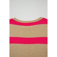 Pink Stripe Colorblock Short Sleeve Crew Neck Lightweight Sweater - S thumbnail