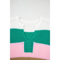 Multicolour Color Block Notch V Neck Sweater T Shirt - S thumbnail