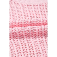 Pink Hollow-out Crochet Side Tied Short Sleeve Sweater - M thumbnail