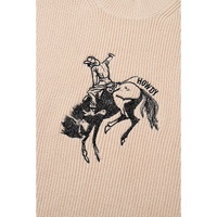 Oatmeal HOWDY Rodeo Cowboy Graphic High Neck Short Sleeve Sweater - M thumbnail