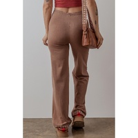 Straw Yellow High Waist Straight Leg Knitted Pants - M thumbnail