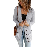Gray Front Pocket and Buttons Closure Cardigan - 2XL thumbnail