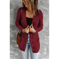 Burgundy Front Pocket and Buttons Closure Cardigan - 2XL thumbnail
