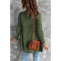 Green Front Pocket and Buttons Closure Cardigan - S thumbnail
