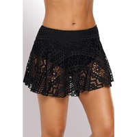 Black Crochet Lace Skirted Bikini Bottom - S thumbnail