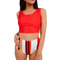 Square Neck Sleeveless Fashion Print Tankini Set - L thumbnail