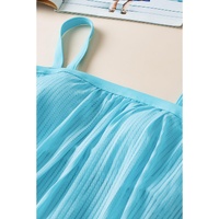 Turquoise Striped Mesh Knotted Hem Tankini Swimsuit - L thumbnail
