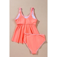 Fresh Salmon Contrast Trim Ruffled Peplum Top Tankini Swimsuit - M thumbnail