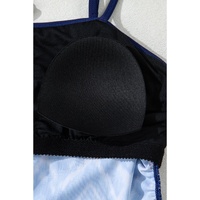 Navy Blue Abstract Print Frilled Trim Spaghetti Straps Tankini Set - L thumbnail