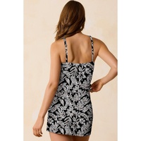Black Abstract Printed Buckle Crossed Straps Skirted Tankini 2pcs Swimsuit - M thumbnail
