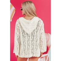 White Fashion Open Knit Hooded Beach Cover Up - L thumbnail